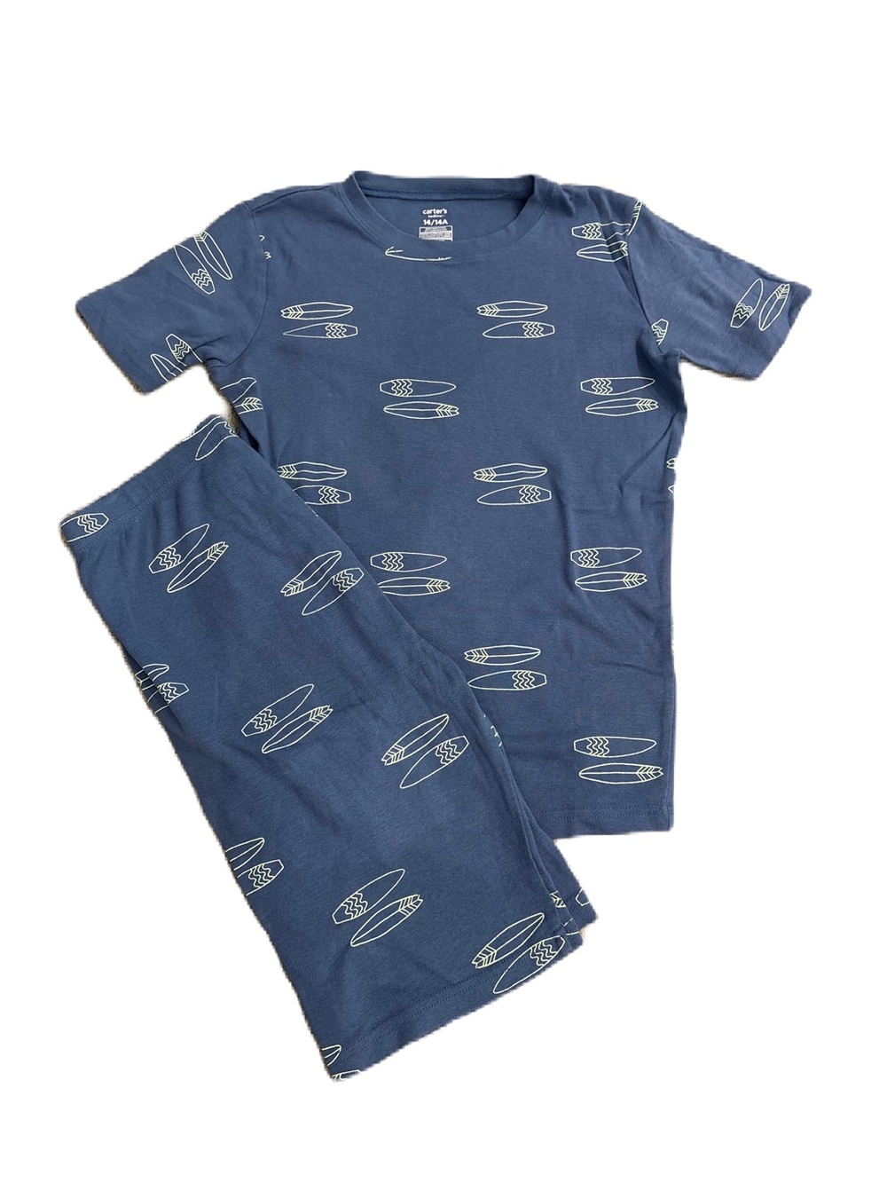 Carter's Boys Navy Blue Surfboard Print Pajama Set - Size 14